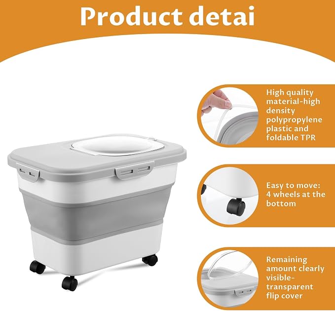 Cat Litter Storage Bin Container with Airtight Lids, Portable Cat Litter Storage Container with Wheels, Kitchen Cereal Rice Leakproof Sealable