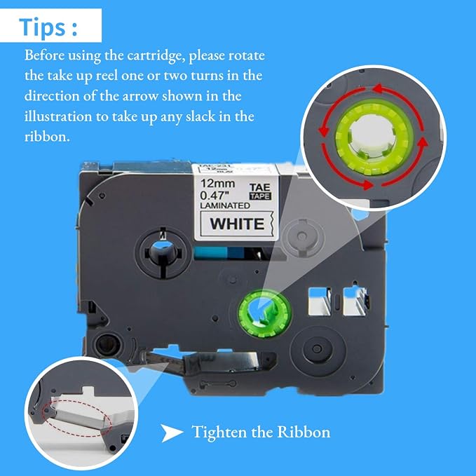 Compatible Label Tape for Brother P Touch TZe 12mm 0.47 Inch, 8-Pack | Black on White/Orange/Clear/Red/Blue/Yellow/Green, PT-D210 H110 D400 Label Maker, Laminated