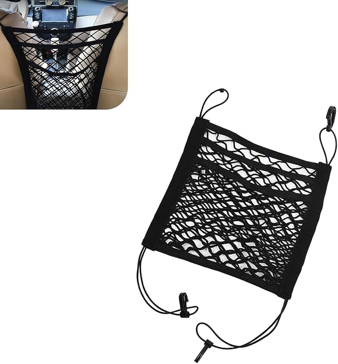 3-Layer Car Mesh Organizer, Front Seat Back Net Bag, Stretchable Kid Dog Car Net Barrier Pet Divider Storage, Universal Hanging Storage Netting Pouch for Most Auto, Sedan, SUV
