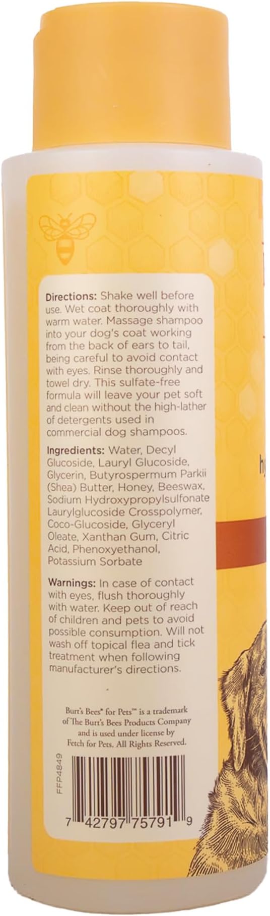 Burt's Bees for Pets Hypoallergenic Dog Shampoo with Shea Butter and Honey, Gentle Fragrance Free Shampoo for Sensitive Dogs with 95% Natural Origin Skin and Coat Formula, 16 Fl Oz
