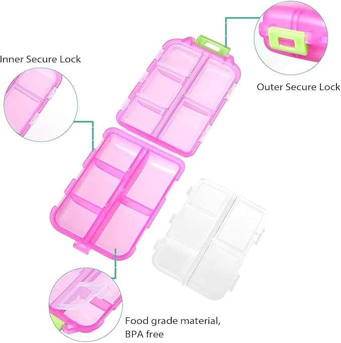 2PCS 7 Day Pill Organizer with Labels – Travel Pill Case, Daily Medication Organizer | Compact & Secure | Fits in Pocket/Purse (3.7” x 2.4”)