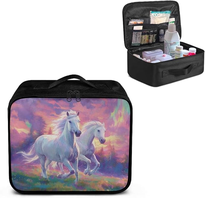 Rnyleeg Aurora Horse First Aid Bag Empty Large First Aid Travel Kit Portable Medical Supplies Bag with Smooth Zipper Easy to Clean and Storage