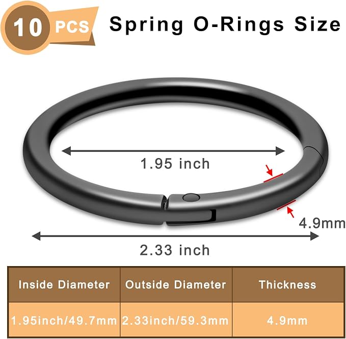 CooBigo 10Pack 2" Large Round Carabiner Clips, Metal Spring O Rings for Organizer Key Rings, Paracord Keychain Lanyard, Pet Chains, Purse Hardware, Key Snap Hooks DIY Accessory (Black)