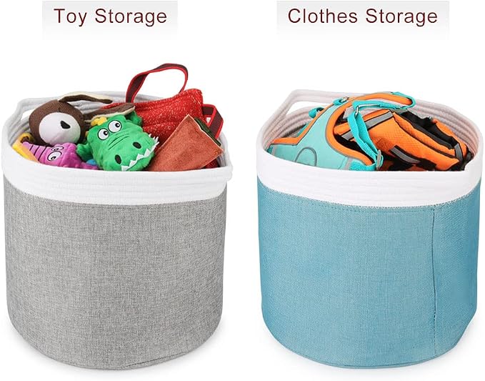 Personalized Dog Toy Storage Basket Bin Collapsible Customized Pet's Name Round Storage, Organizer for Dog Toys、Clothing、Apparel & Accessories with Box (Heart Yellow Khaki)