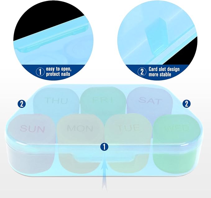 NatureTouch Weekly Pill Organizer, BPA Free Medicine Organizer Rainbow 9 Day Pill Box, Daily Portable Pill Conatainer for Pills/Vitamin/Fish Oil/Supplements [Lastest Version],Blue