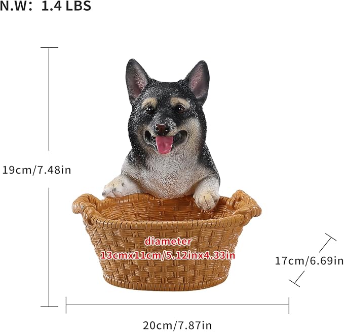 Black Shiba Inu Candy Bowl, Resin Dog Figurine Key Bowl for Entryway Table, Desktop Storage Basket Organizer for Desk, Unique Frenchie Lover Gift