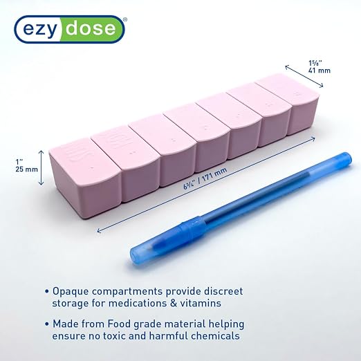 Ezy Dose Weekly (7-Day) Pill Organizer, Large Medicine Planner, Pink | Compact Daily Vitamin & Supplement Medicine Case, Pop Up Compartments, Embossed Matte Design, Travel-Friendly, BPA-Free