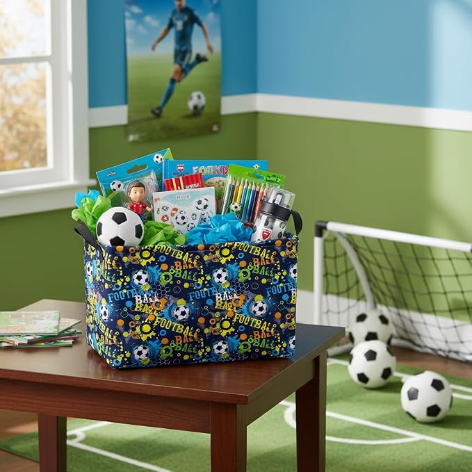 Kid Rectangular Soccer Basket Baby Collapsible Storage Bin Room Decor Nursery Gift Basket (Graffiti Soccer)