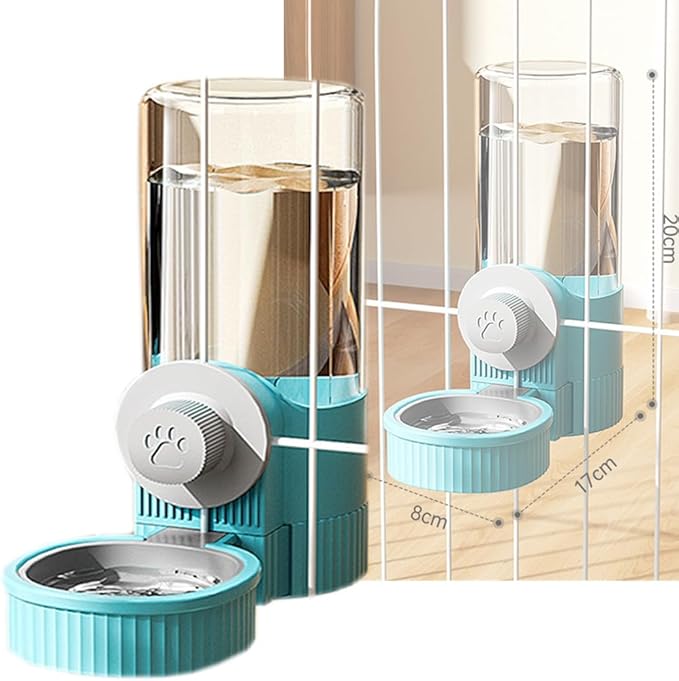 Cage Hanging Bowl Refillable Food Bowls Pet Dog Cat Bowls Kennel Crate Double Bowls for Food and Water with Automatic Water Food Dispense Feeder for Puppy Cat Rabbit (Water Bowl-Blue)