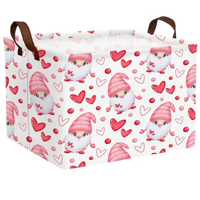 Cute Large Valentine's Day Gift Basket Empty Heart Decor Storage Bin for Kid Baby Room Décor (Dwarf Elf Love)