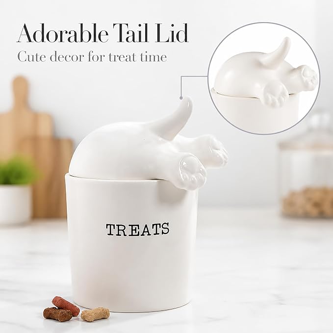 Dog Tail Treat Canister - Ceramic Dog Treat Jar | Store Your Dog Treats