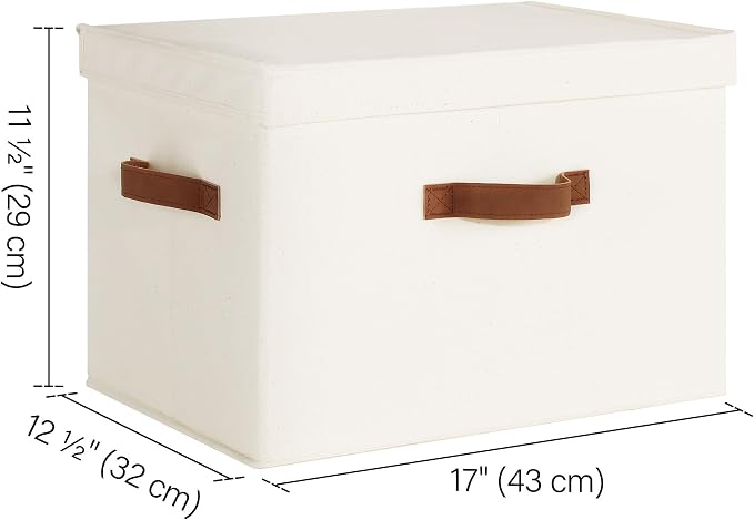 StorageWorks Fabric Storage Bins with Lids, Closet Storage Bins | Flip-Top Lid, 3 Handles, Collapsible, Stackable, for Clothes Blankets, Multi-Purpose, Jumbo, Ivory White, 2-Pack
