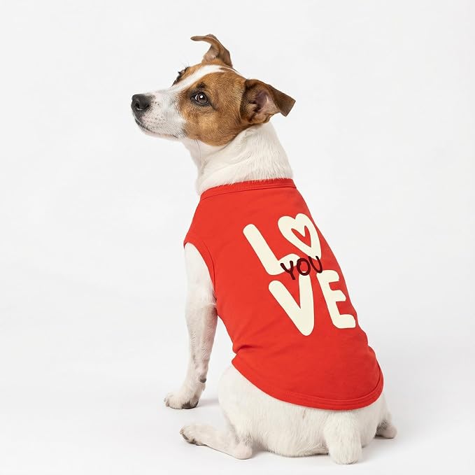 Fitwarm Love You Dog Shirt, Funny Valentines Outfit for Small Dogs Boy Girl, Festive Pet Clothes, Red, White, XXL
