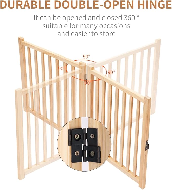 YOCAN Non-Painted Wooden Freestanding Dog Gates - 2 Panel H:23"(2PC) | Pet Gate for The House,Doorways, Stairs,Wood Dog Fences Indoor Pet Gate,Step Over Fence