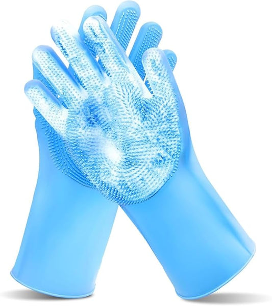Pet Grooming Gloves for Dogs & Cats, Silicone Deshedding Brush, Gentle Fur Remover, Bathing & Massage Gloves, Blue