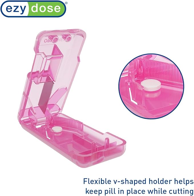 Ezy Dose Pill Cutter & Splitter, Built-in Pill Dispenser, Pink | Easy-Cut Stainless Steel Blade for Tablets, Vitamins, Medication, Portable Pill Cutter for Seniors, Pets, Travel-Size
