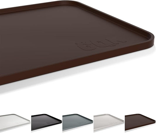 Silicone Dog Food Mat, Waterproof Anti-Slip Pet Feeding Mat with Warped Resistant Raised Edge,Spill-Proof Lip Floor Protection,Dishwasher-Safe Pet Placemat for Dogs & Cats(M 20" x 14" Brown)