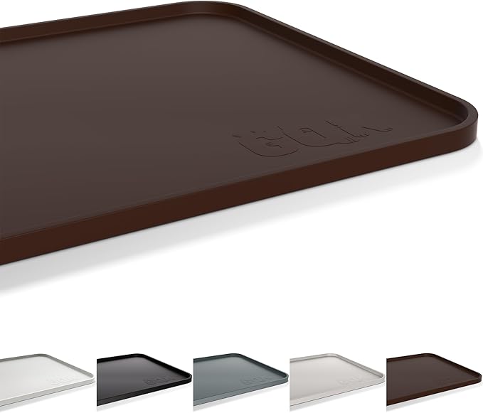 Silicone Dog Food Mat, Waterproof Anti-Slip Pet Feeding Mat with Warped Resistant Raised Edge,Spill-Proof Lip Floor Protection,Dishwasher-Safe Pet Placemat for Dogs & Cats(L 24" x 16" Brown)