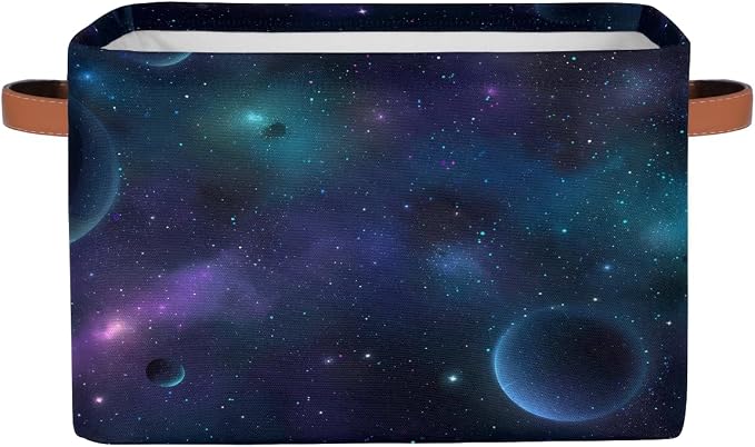 Nebula Galaxy Planet Storage Basket Cloth Storage Cube Basket Bins | Collapsible Cloth with Handles Rectangular Toys Nursery Bedroom Home Office