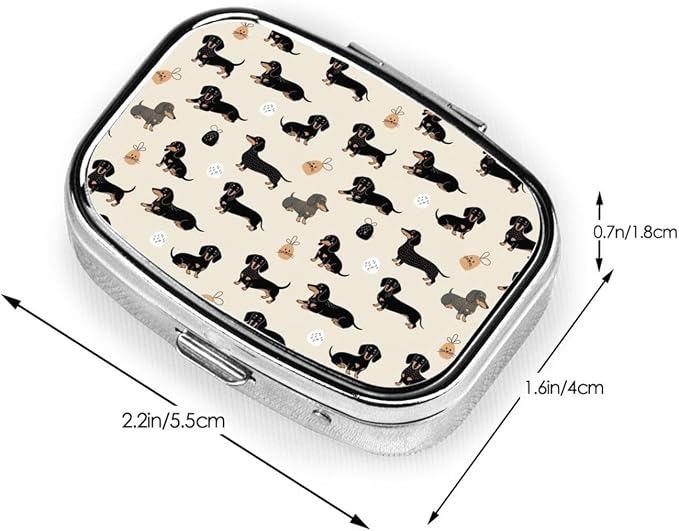 Discreet Pill Organizer Mini Pocket Case Medication Holder Business Meeting Concealed Carry, Cartoon Dachshund Weiner Dog Pet Dogs