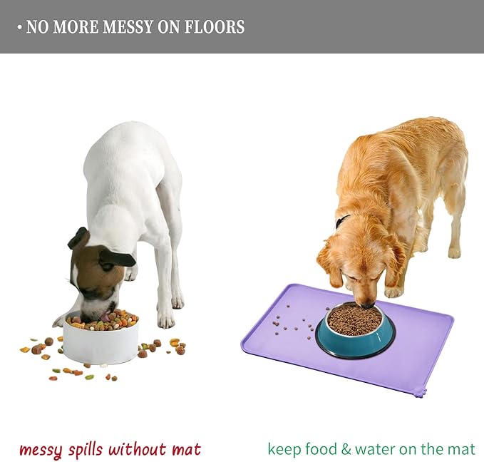 Reopet Waterproof Pet Feeding Mat, Non-Slip Silicone Placemats for Dog Cat Food and Water Bowl, High Raised Edges to Prevent Spills and Protect Floors