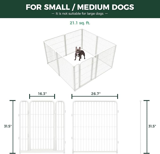 FXW Homeplus Indoor Dog Playpen with Washable Pee Pad, 32" H, 8 Panels | Calm Indoor Play Area, Super Absorbent Pad for Easy Cleanup, for Small & Medium Dogs, Patented