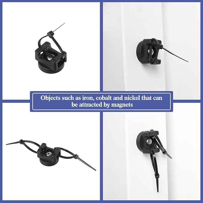 Yookeer 60 Pcs Magnetic Zip Tie Mount Cable Clips Black,22 Mm | Multipurpose Cable Clips Wire holder for Electrical Wiring, Magnet Base for Metal Surfaces, Without Drilling, Reusable