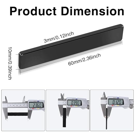 30 Pack Neodymium Bar Magnets with Adhesive Backing 60x10x3mm Black | Fridge Magnetic Strips Refrigerator Blocks Crafts Extra Super Sticky Bar for Science Experiments Classroom Craft Office
