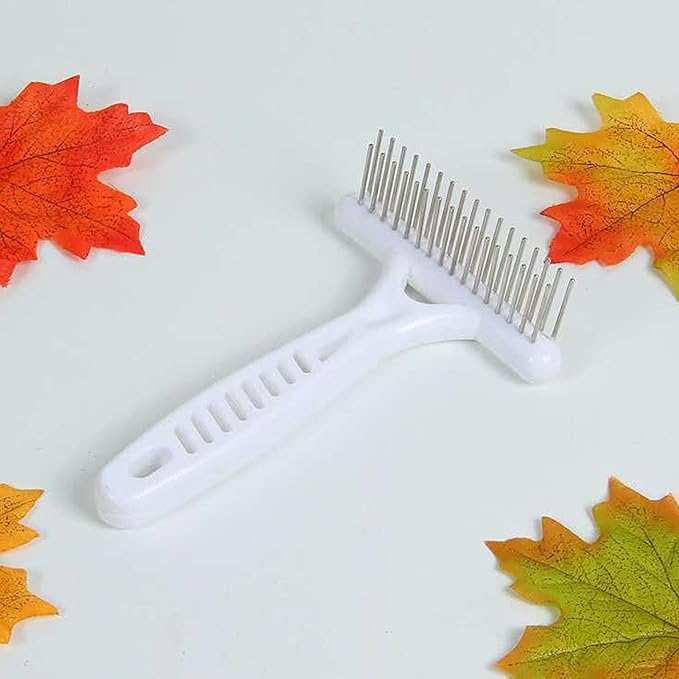 Cyrank Pet Double Row Rake, Dog Deshedding Dematting Brush Comb Undercoat Rake for Short or Long Hair Pets Gentle Grooming Tool for Thick Coats Golden Retriever Husky Sheepdog Beagle