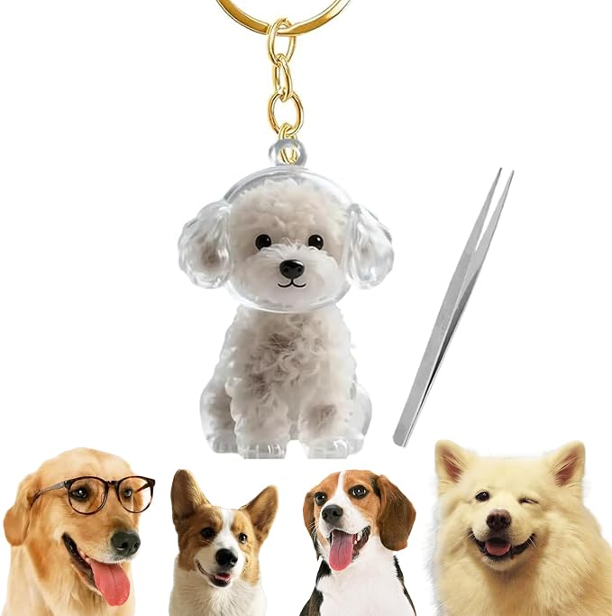 Cute Dog Hair Keychain Transparent Pet Fur Keepsake with Tweezer | Portable Dog Fur Keychain DIY Pet Hair Memorial Keepsake Dogs Hairs Collector Charm Storage Box, Dogs Lover Collecting Gifts