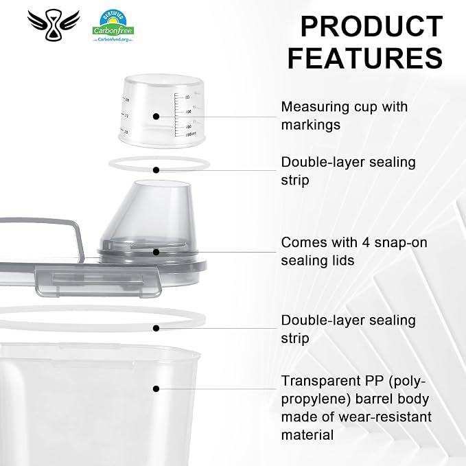LEAWALK Airtight 4 LBS Rice/Cereal/Dry Food Storage Container BPA Free, 2.11Qt Clear Plastic Kitchen and Pantry Organization Bin Suitable for Oats, Flour, Sugar, Pasta, Pet Food, etc (Clear Grey)