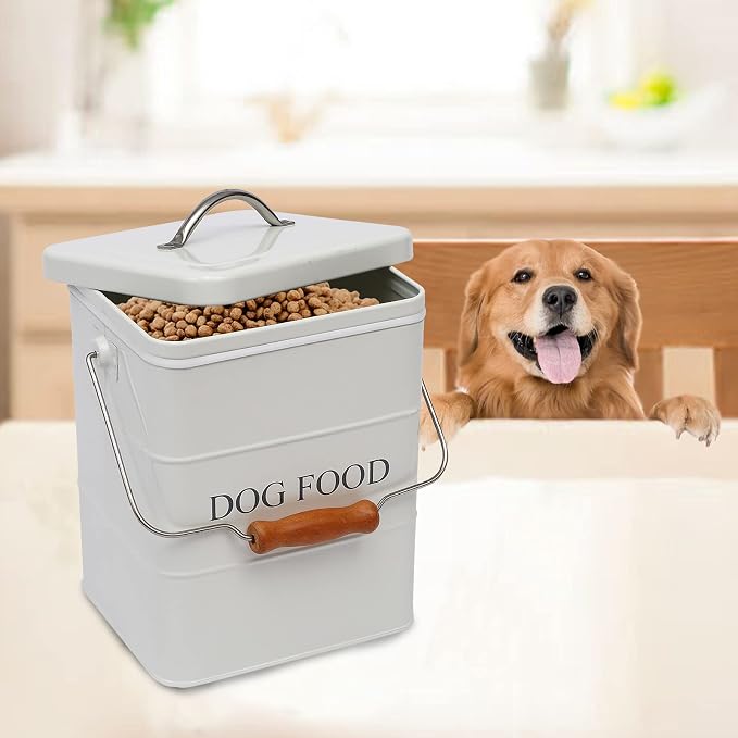 Morezi Dog Food Treat Storage Container with lid Scoop Included - Perfect Farmhouse Dog Food Bin for Kitchen Countertop, Shelf, Decoration Home - Dog Food - White