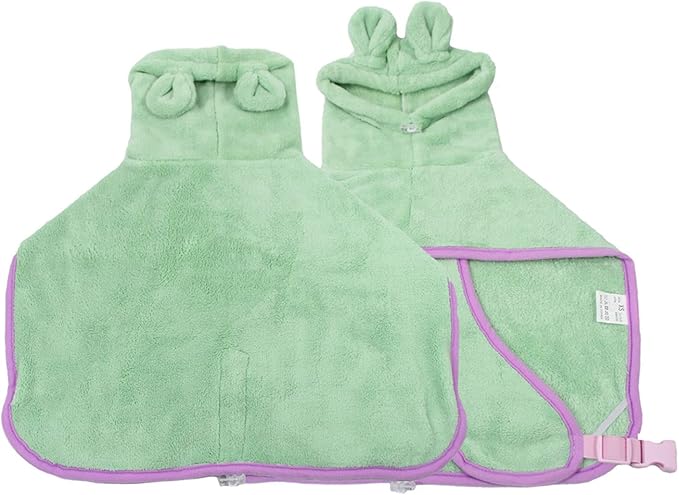Dog Bathrobe, Microfiber Fast Drying Absorbent Hooded Bath Towel for Puppy Small Medium Large Dog Cat(Green,M)
