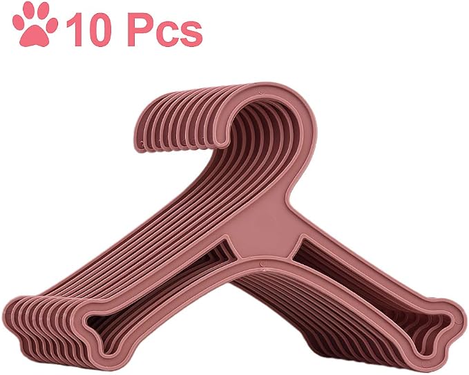 Dog Bone Shaped Puppy Cat Kitten Small Pet Mini Clothes Plastic Hanger Pink or Blue Pack of 10 (Pink)