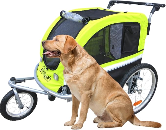 Booyah Large Pet Bike Trailer Dog Stroller & Jogger with Shocks Non Tipping. Green/Yellow