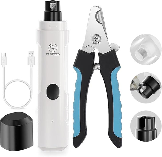PAPIFFEED Dog Nail Clippers & Grinder with Manual Nail Clipper – Quiet 3-Speed Electric Dog Nail Trimmers with Dual LED, Rechargeable Pet Nail File for Dogs & Cats (White)