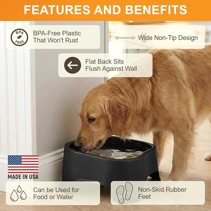 Neater Pet Brands Extra Large Water Bowl for Dogs, Outdoor Dog Water Bowl (1.25 Gallon XL Capacity), Big Trough Style Food Dish for Indoors or Outside, No Spill Large Dog Bowls, Midnight Black