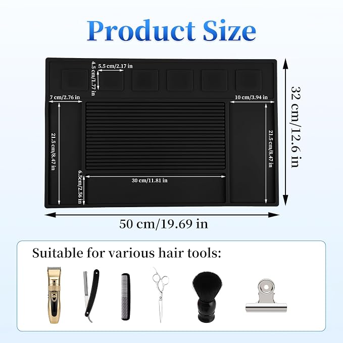 Magnetic Barber Mat for Clippers, Station Organizer with 6 Magnets | Silicone Material, Anti-Slip Surface, Heat-Resistant, Waterproof, Easy Clean, Tool Slots Design, For Barbershop & Salon