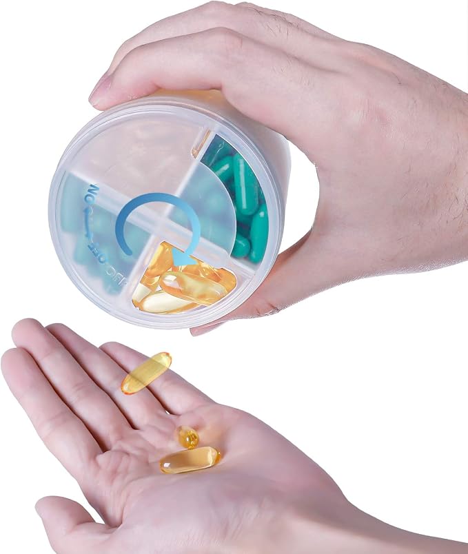 2 Pack KIGI Large Capacity Medicine Organizer Pill Bottles with 4 Compartments