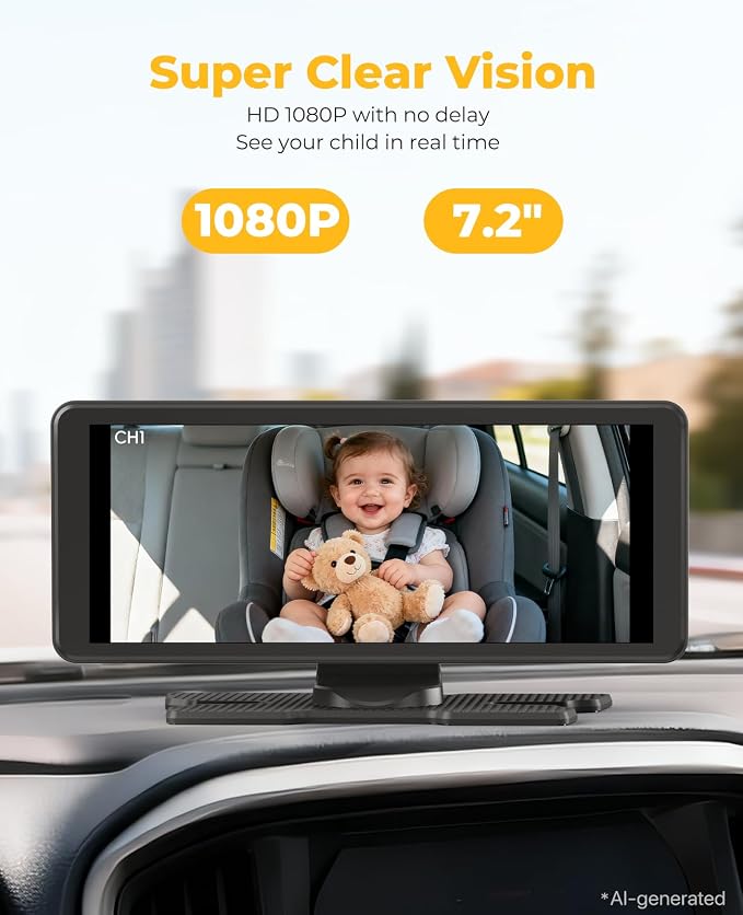 LUCKVIEW BM5PRO Dual Baby Car Camera, 7.2" 1080P Split Monitor