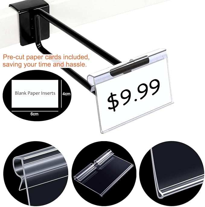 120PCS Basket Bin Labels Clip On,ChanQnTon Clear Plastic Label Holders for Storage Bins, Wire Shelf Price Tags,Merchandise Display Signs,120PCS 6X4CM Paper Inserts Included.(Size:2.36x1.57inch/6x4cm)
