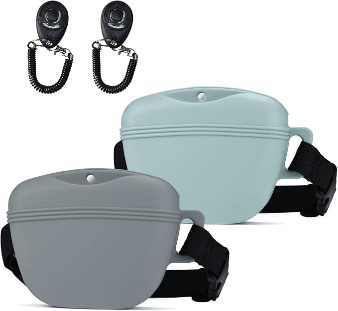 Silicone Dog Treat Pouch with Training Clicker | Upgraded Magnetic Closure, 1.6 Cup Capacity, Food-Grade Silicone, Easy Cleaning, Adjustable Belt for Training and Walking
