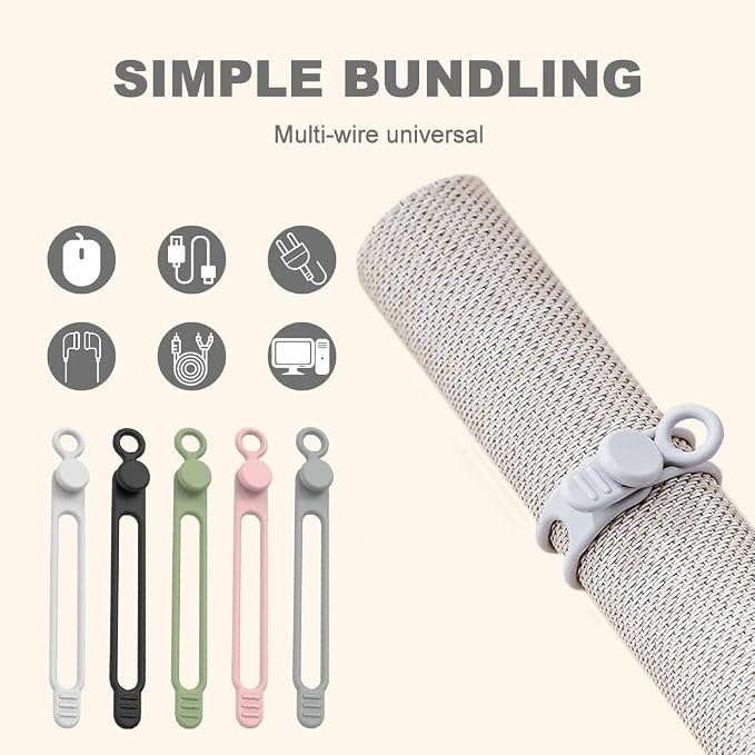 20pcs Data Cable Organizer, 2025 New Silicone Cable Ties Cable Management Organizer, 106mm Reusable Cord Organizers, Colorful Wire Organizers for Cords (20)