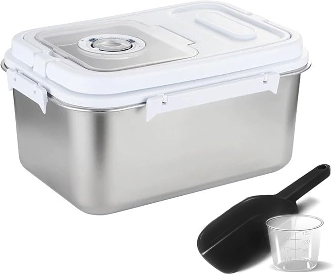 RUIAN 10L Airtight Pet Food Storage Container Stainless Steel with Scoop | - Translucent Moisture-Proof Plastic Bin for Dry Food, Cat/Dog Treats, Grains - Seal Locking Lid Keep Fresh (JC366-2)