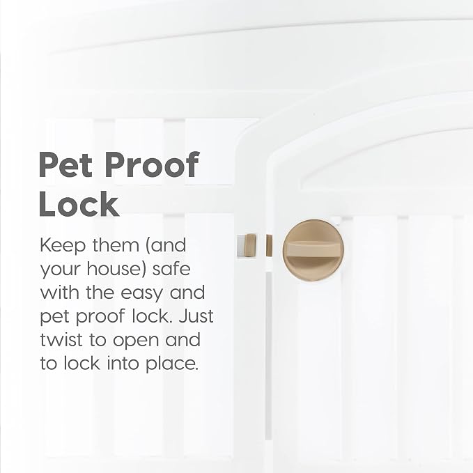 IRIS USA 4-Panel Dog Playpen, Pet Enclosure, White | Puppy Training, Configurable Layout, Multi-Shape Setup, Custom Pen Configuration, Secure Door Latch, Stable Non-Tip Base