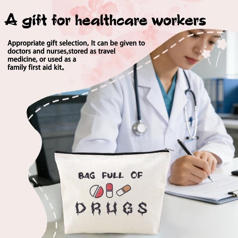 Travel Medicine Bag for Family Pharmacist Nurse Practitioner Gifts for Women Funny Meds Pouch Dental Medical Physician Assistant Makeup Bag Canvas Medication Carrying Pouch Emergency Pouch for School
