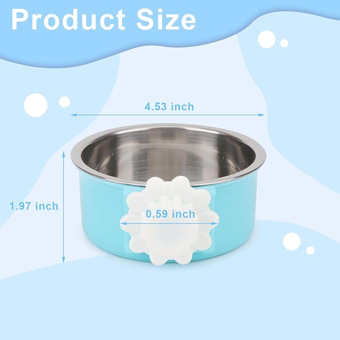 Crate Dog Bowl,Removable Stainless Steel Kennel Water Hanging Food & Water Feeder Crate Water Bowl No Spill for Puppy,Cat,Rabbit,Guinea Pig (Blue+Green)
