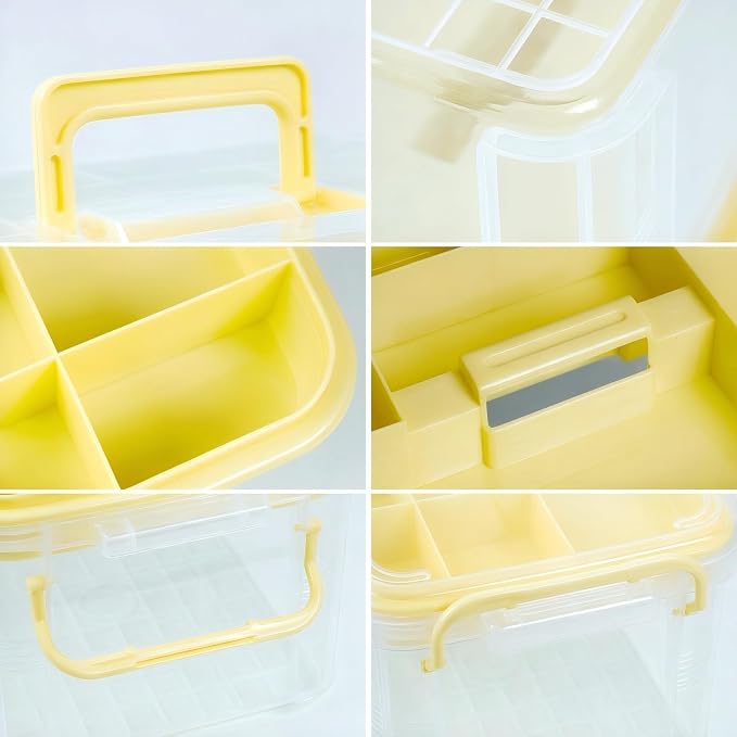 HEY FOLY 15qt Yellow Medicine Organizer Storage Box with Tray, Plastic First Aid Box Empty, Thickened Medicine Container Chest, Multipurpose Medical Case with Labels, Medicine Caddy with Lids Handles