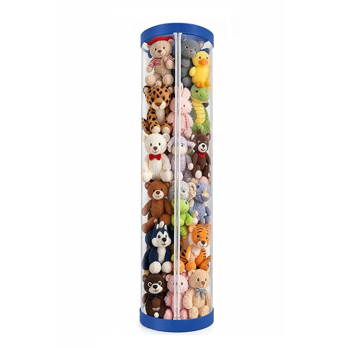 Upgraded Storage Tube, Dust-Resistant 47x11 Inch, PET Transparent Bucket with Double Zipper, Easy Assembly & Space Saving, Ideal for Playrooms Living Rooms Bedrooms （Blue）