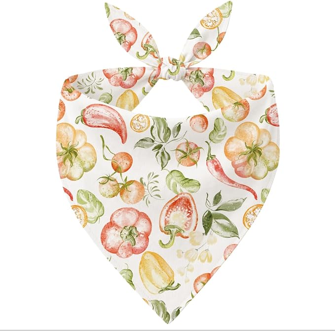 Harvest Vegetable Dog Bandana, Pumpkin Pepper Pattern Pet Triangle Scarf for Small Medium Dogs, Cute Puppy Bandana for Daily Wear Fall Outing Thanksgiving Family Photos